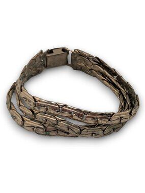 Vintage Retro Gold Tone Triple Strand Textured Link Bracelet 7 Inch